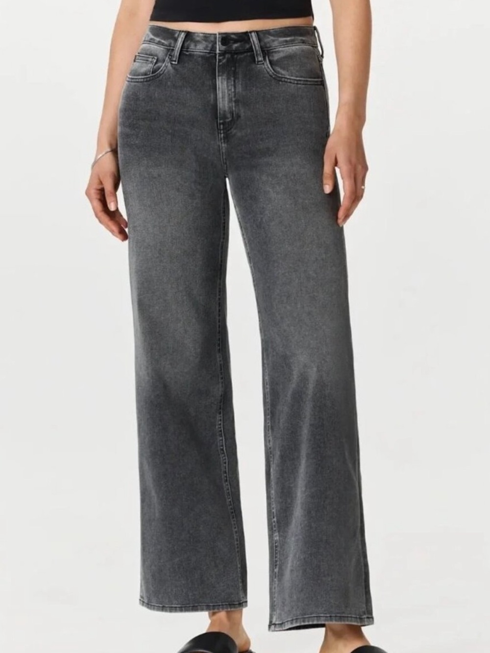 Quince Bella Stretch Wide-Leg High-Rise Stretch Denim Faded Black Jeans size 27